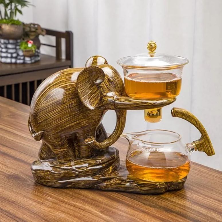 Set da Tè Semi-Automatico Magico Elefante Artistico in Ceramica e Vetro Durevole